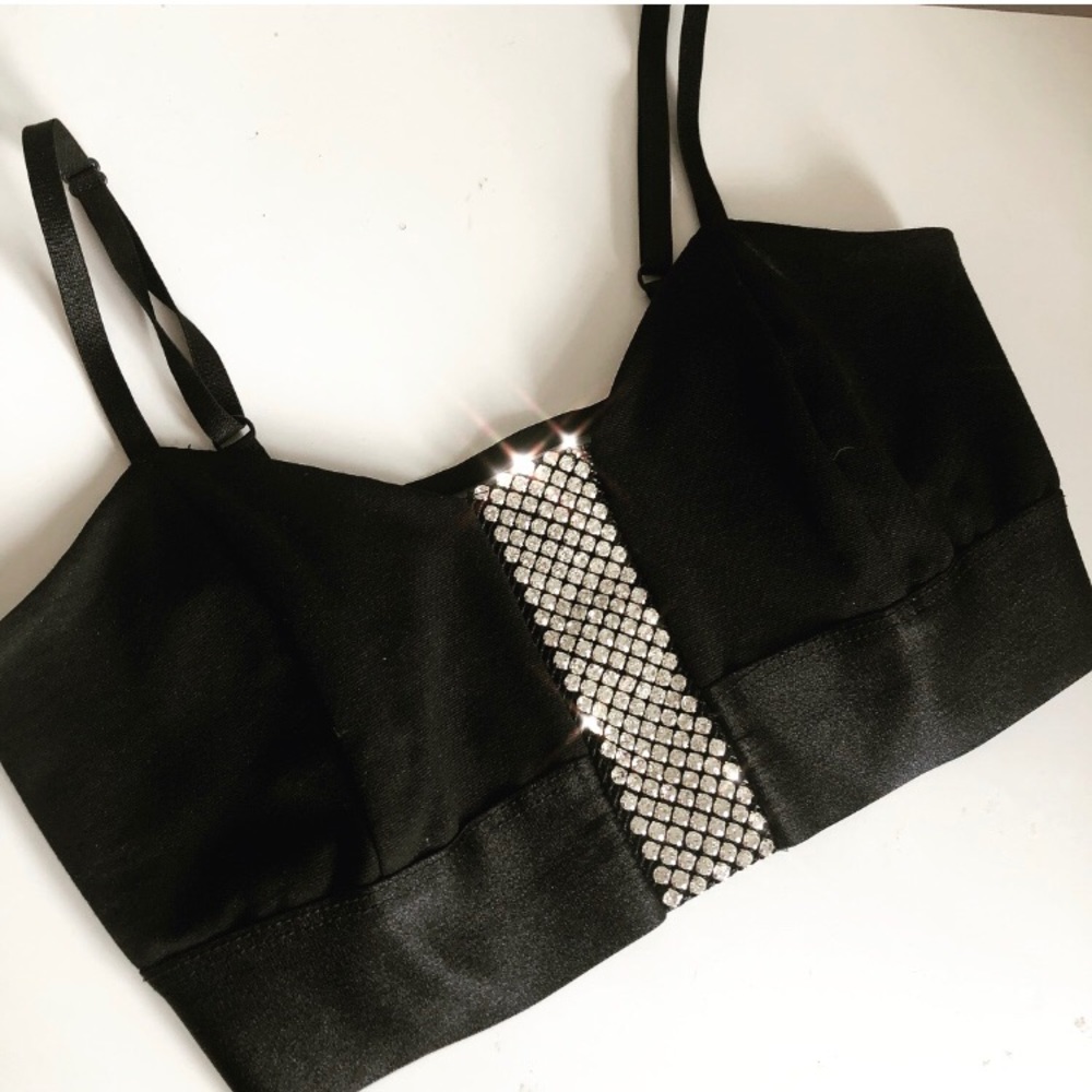 Bebe Black Crop Top with Rhinestones